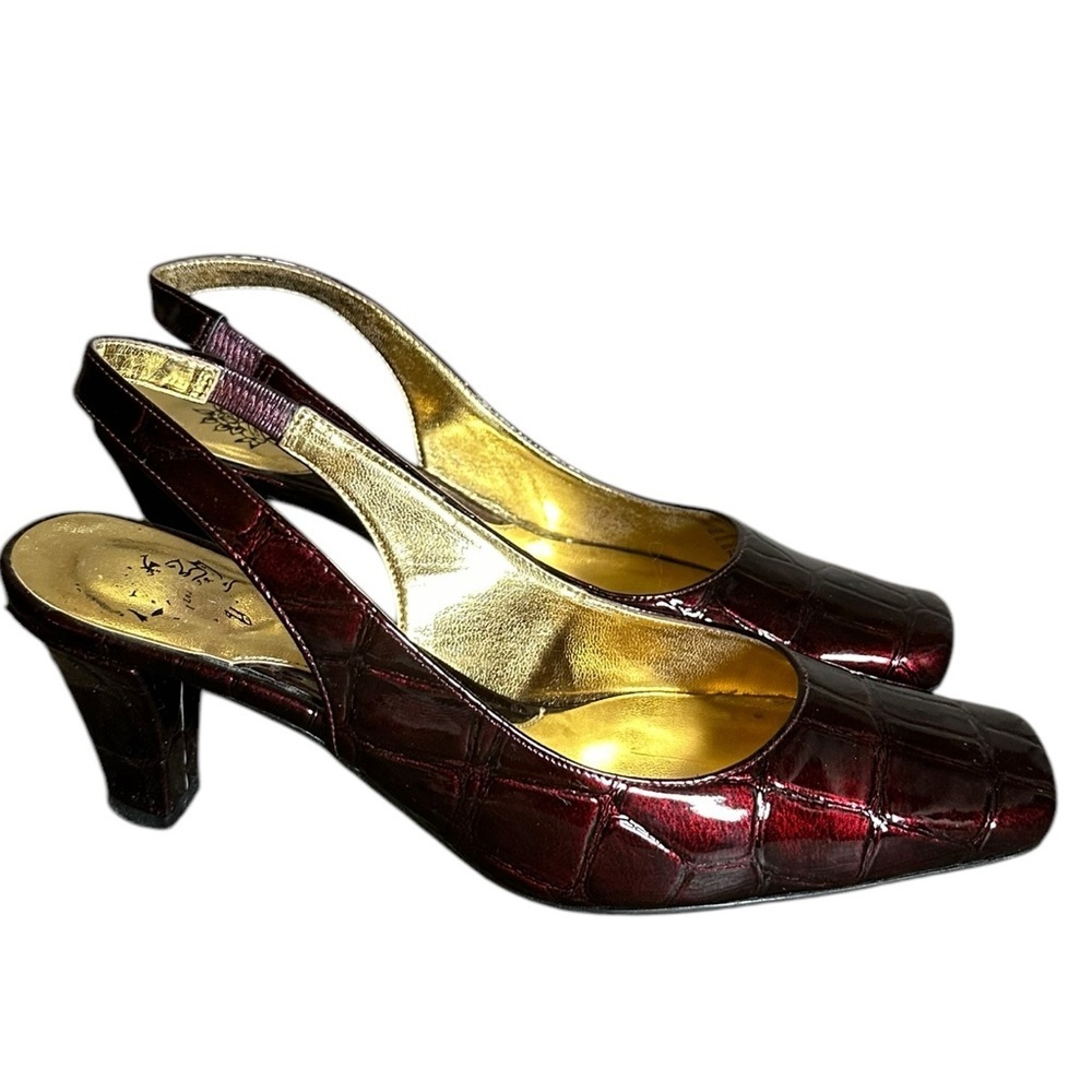 J. Renee Prissy Delah Croco slingback Pumps Patent Leather 7 burgundy wine